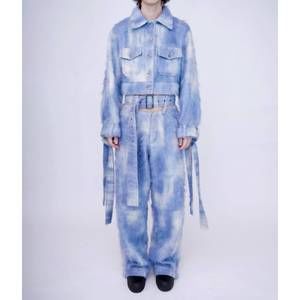 NEW KAWAKEY hand-painted fluffy denim jacket in dawn blue
